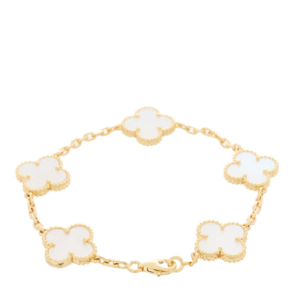 Van Cleef & Arpels 18K Yellow Gold Mother of Pearl 5 Motifs Vintage Alhambra Bracelet 2 of 5
