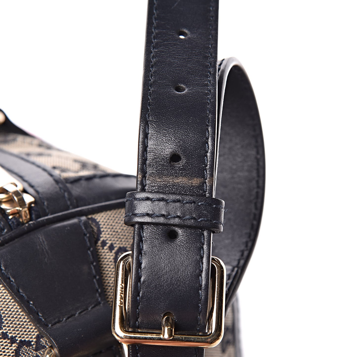 Monogram Selleria Calfskin Vintage Web Medium Boston Beige Blue
