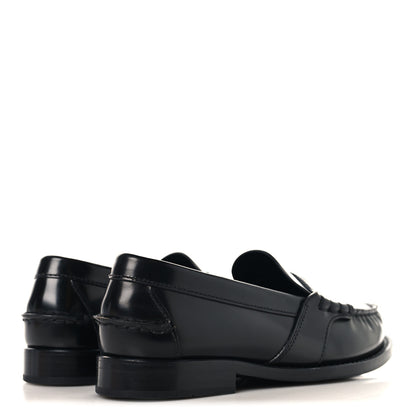 Prada Spazzolato Metal Triangle Logo Penny Loafers 35.5 Black 5 of 10