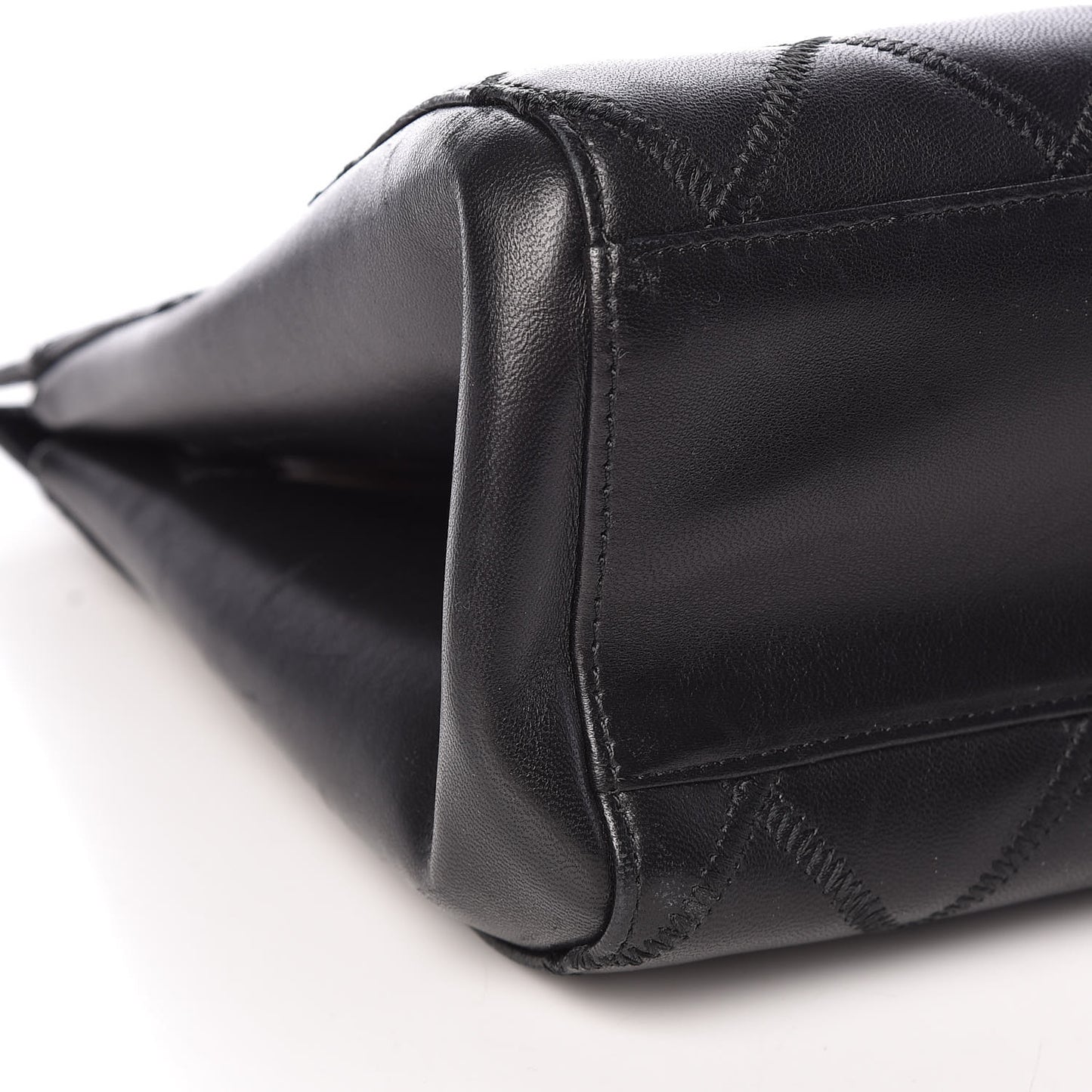 Lambskin Double Stitch Quilted Tote Black