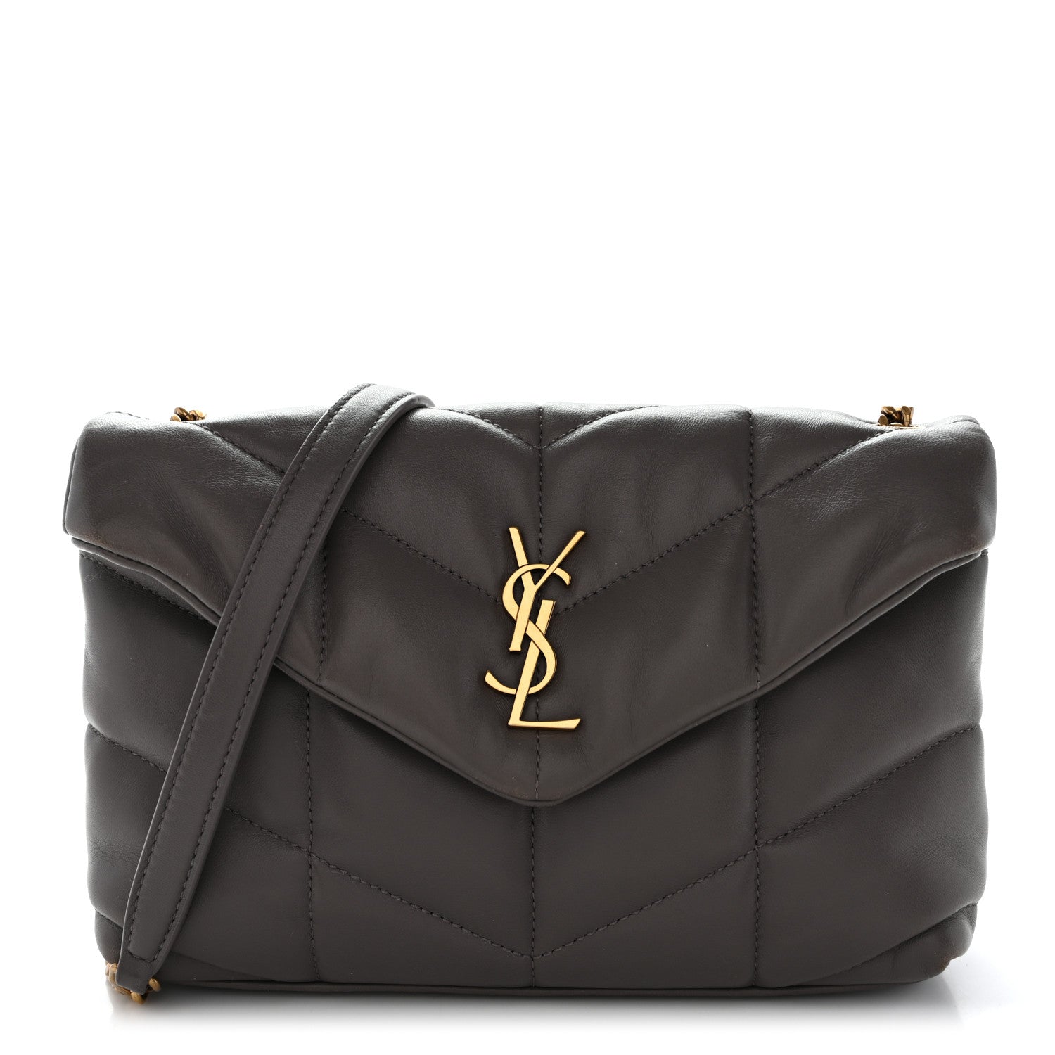 Saint Laurent Lambskin Quilted Toy Loulou Puffer Monogram Chain Satchel Storm 1 of 10