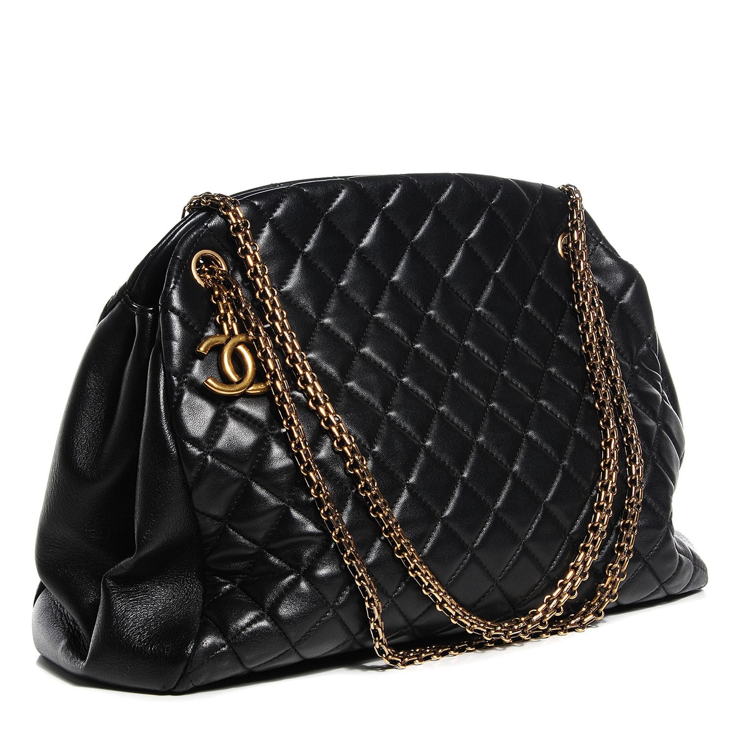 Lambskin Quilted Large Just Mademoiselle Bowling Bag Black