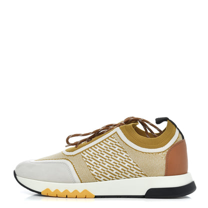 Hermes Knit Goatskin Womens Addict Sneakers 37 Ocre 1 of 13