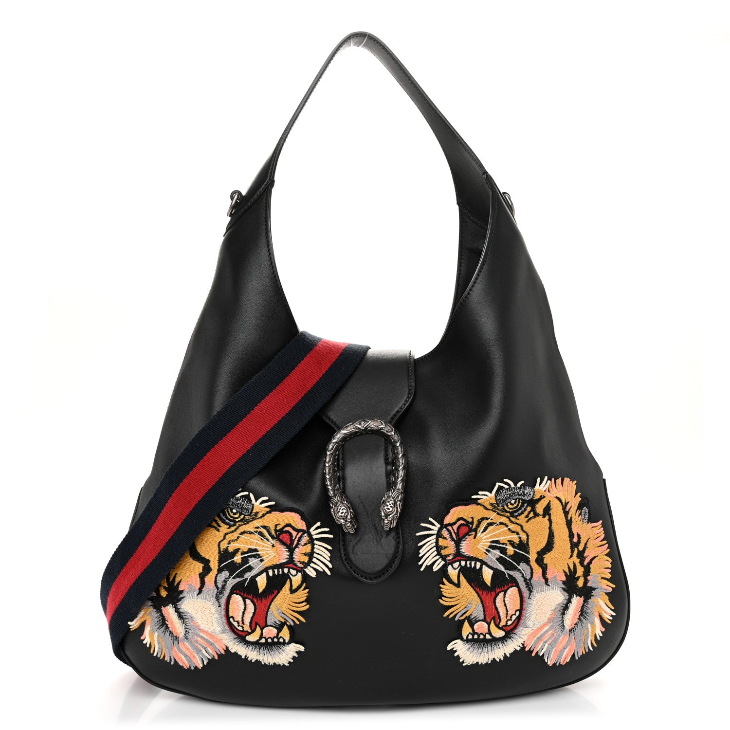 Gucci Calfskin Web Tiger Embroidered Large Dionysus Hobo Black 1 of 11