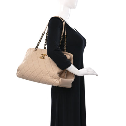 Chanel Calfskin Quilted Large CC Crown Tote Beige 2 of 18