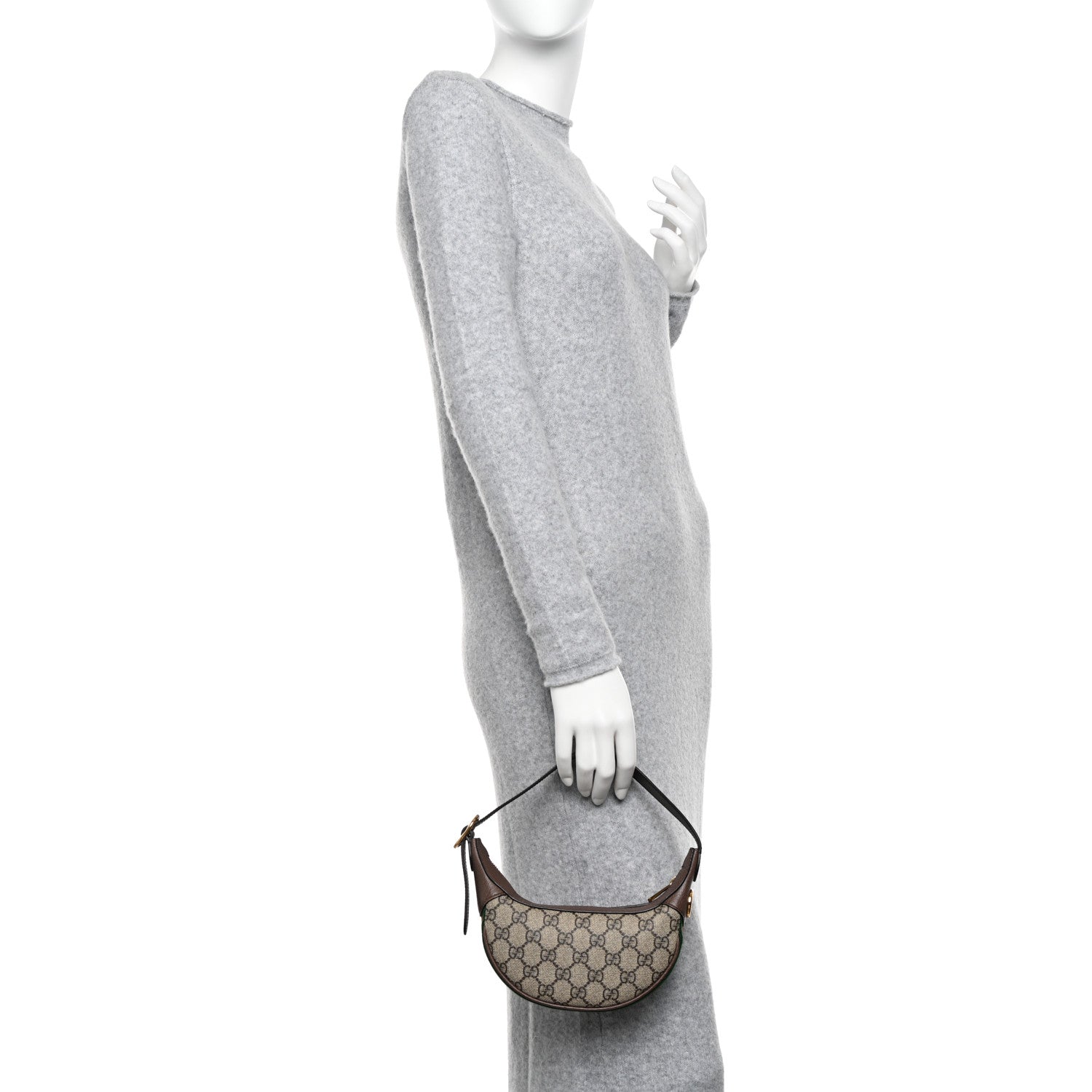 Gucci GG Supreme Monogram Textured Calfskin Web Mini Ophidia Half Moon Hobo Beige Ebony New Acero 3 of 10