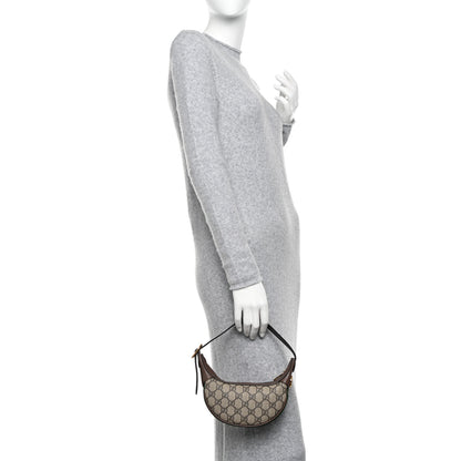 Gucci GG Supreme Monogram Textured Calfskin Web Mini Ophidia Half Moon Hobo Beige Ebony New Acero 3 of 10