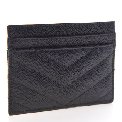 Saint Laurent Grain De Poudre Matelasse Chevron Monogram Credit Card Case Black 3 of 8