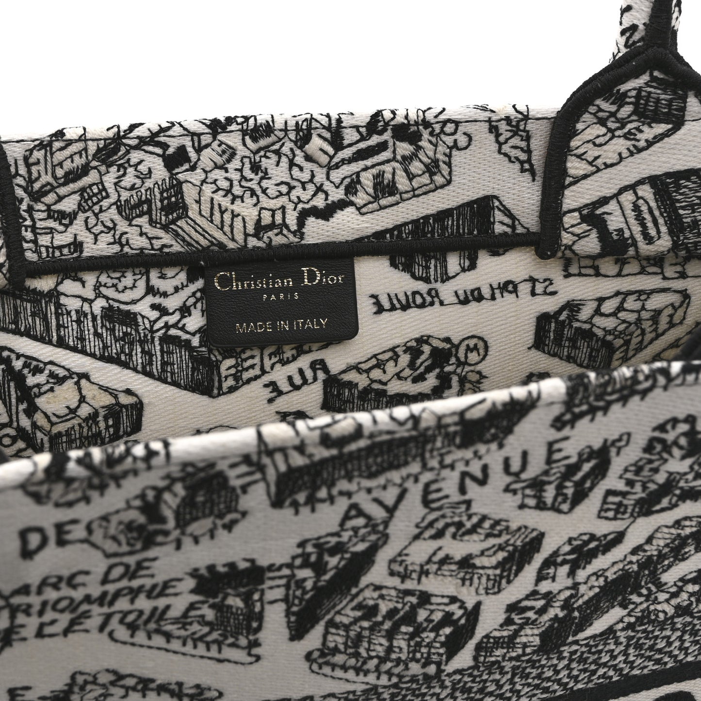 Canvas Embroidered Medium Plan De Paris Book Tote White Black