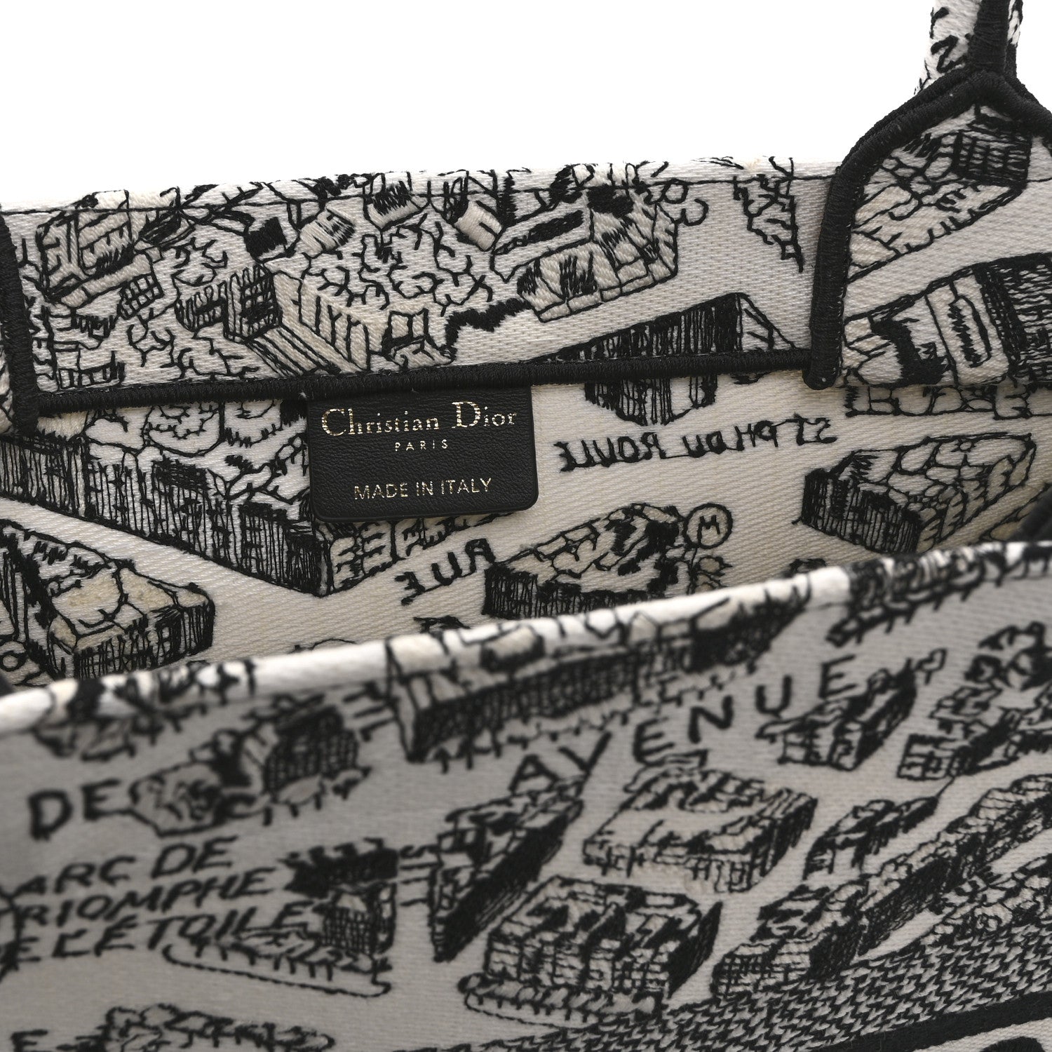 Christian Dior Canvas Embroidered Medium Plan De Paris Book Tote White Black 6 of 10