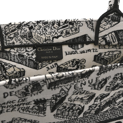 Christian Dior Canvas Embroidered Medium Plan De Paris Book Tote White Black 6 of 10