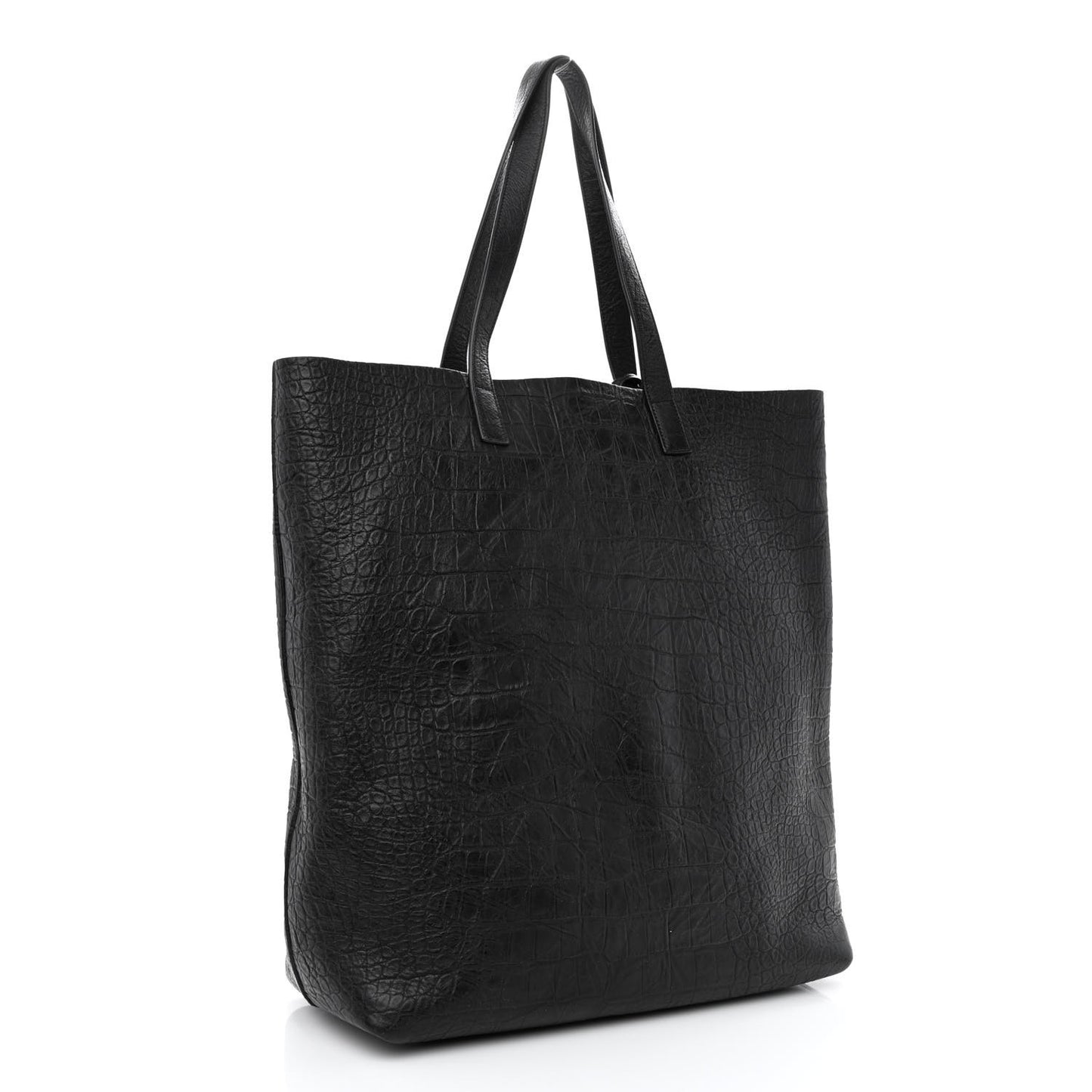 Calfskin Crocodile Embossed Bold Shopper Tote Black