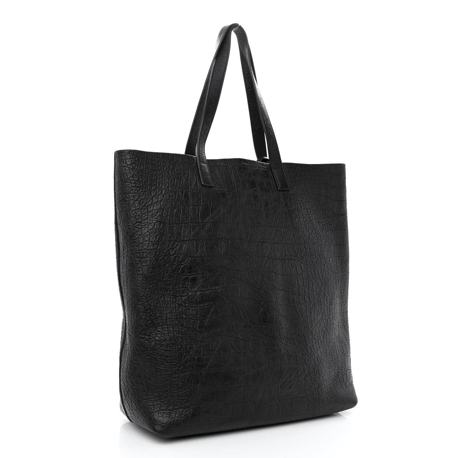 Saint Laurent Calfskin Crocodile Embossed Bold Shopper Tote Black 4 of 14