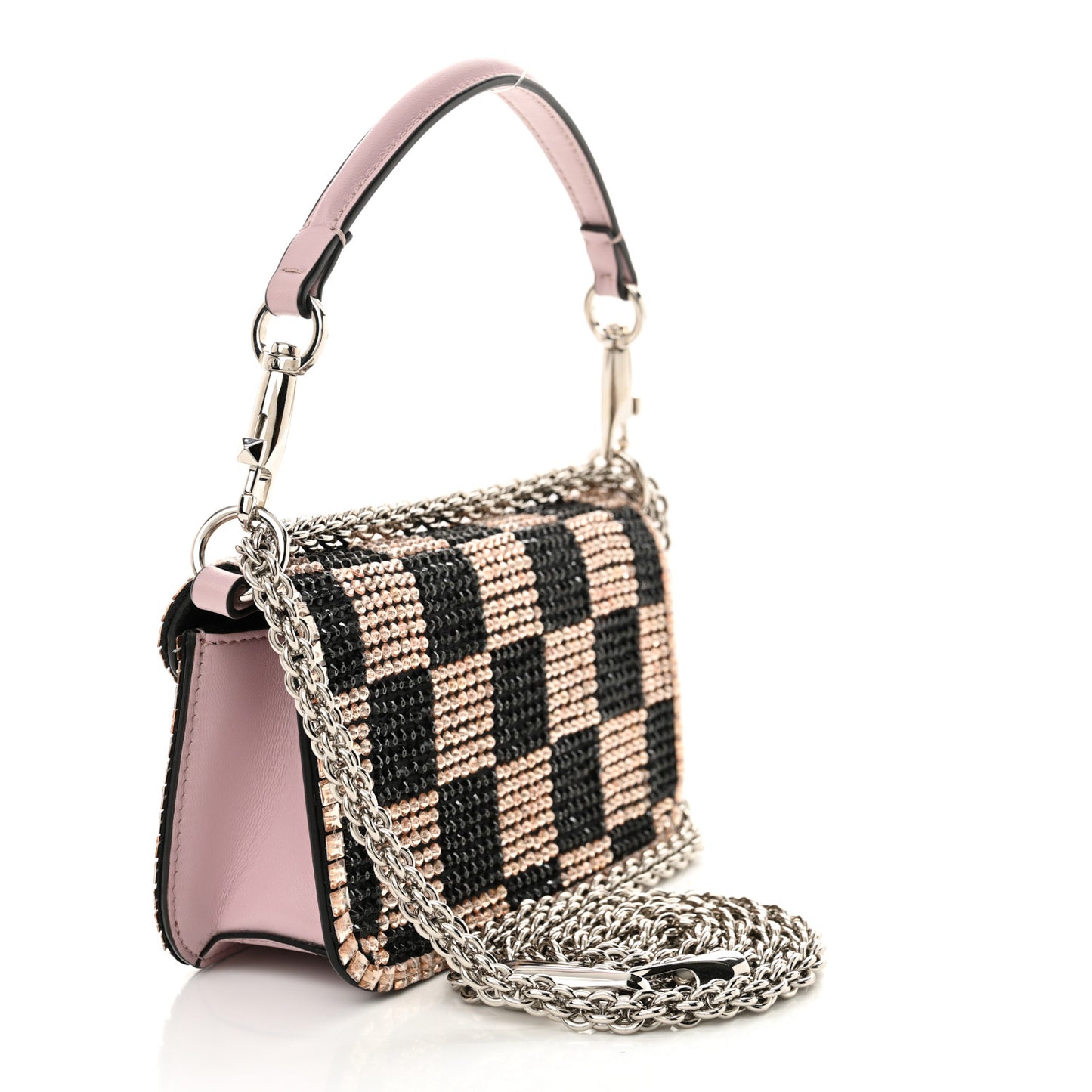 Crystal Chess Embroidered Vlogo Small Loco Shoulder Bag Black Rose Water Lilac