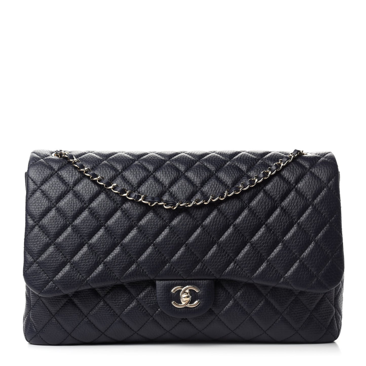 Calfskin Quilted Small XXL Travel Flap Bag Navy