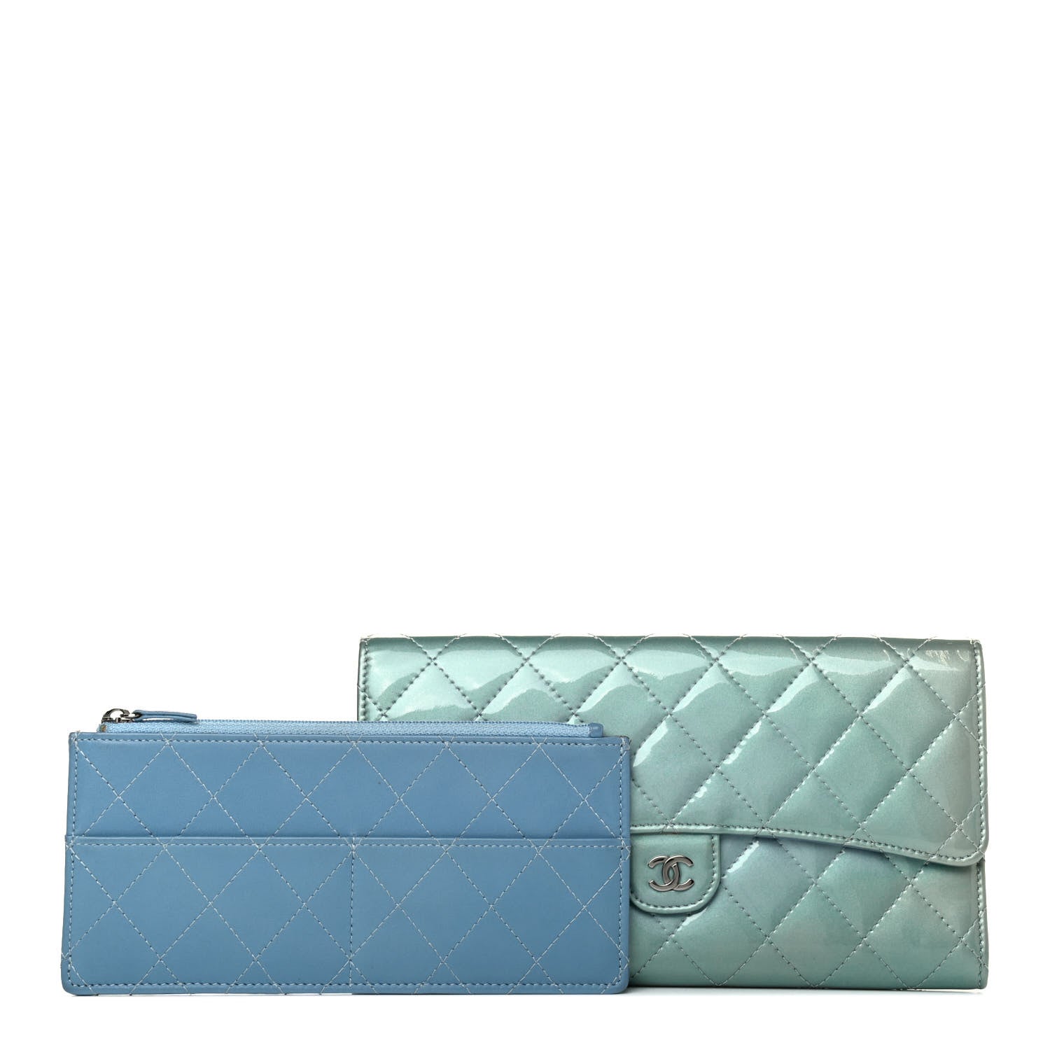 Chanel Patent Calfskin Quilted Flap Clutch Wallet Blue 1 of 4