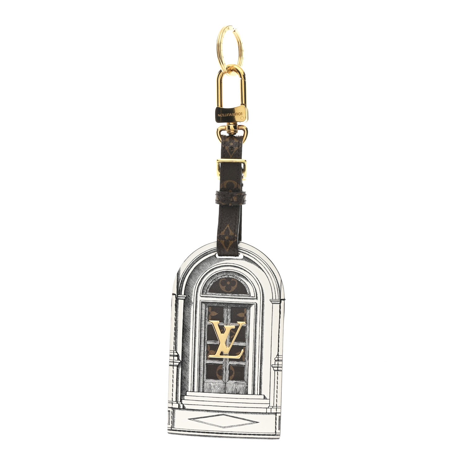 Louis Vuitton X FORNASETTI Calfskin Architettura Luggage Tag Bag Charm Key Holder Black White 1 of 5