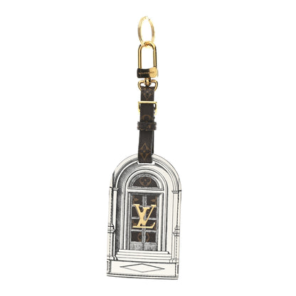Louis Vuitton X FORNASETTI Calfskin Architettura Luggage Tag Bag Charm Key Holder Black White 1 of 5