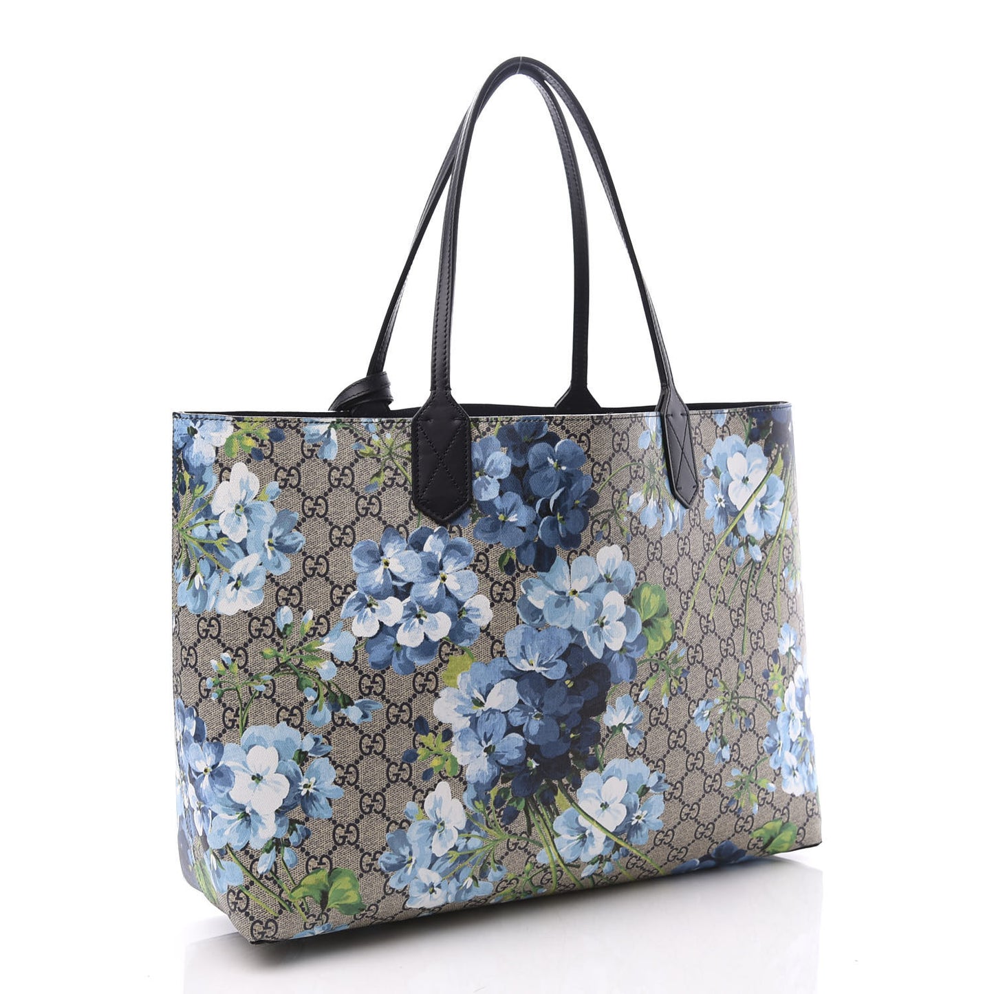 GG Supreme Monogram Blooms Medium Reversible Tote Beige Blue Navy