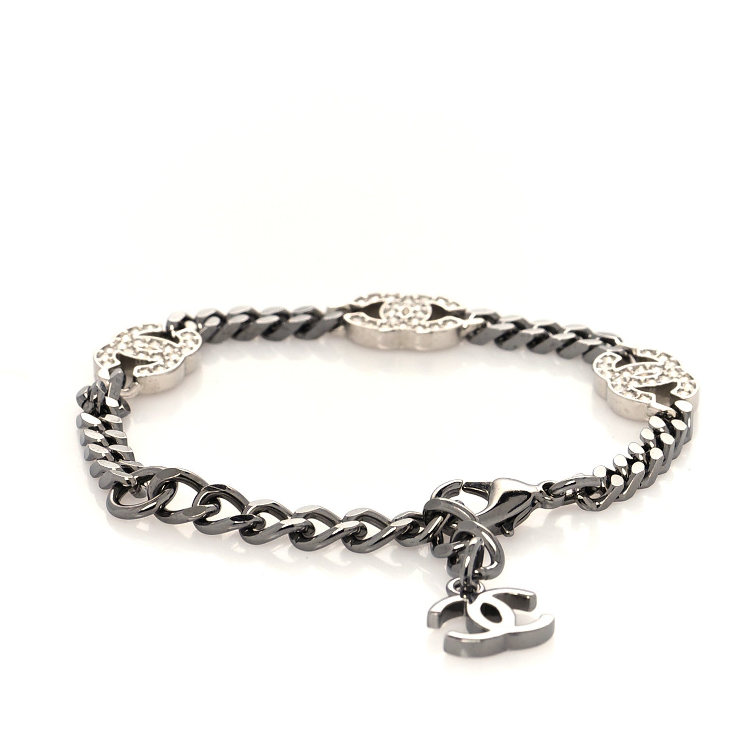 Chanel Ruthenium Crystal CC Bracelet Silver 3 of 5