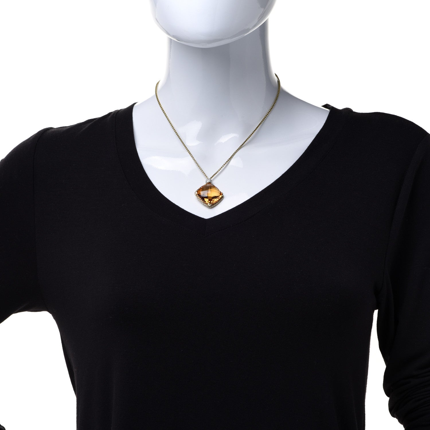 David Yurman 18K Yellow Gold Diamond Citrine Cushion on Point Pendant Necklace 2 of 6