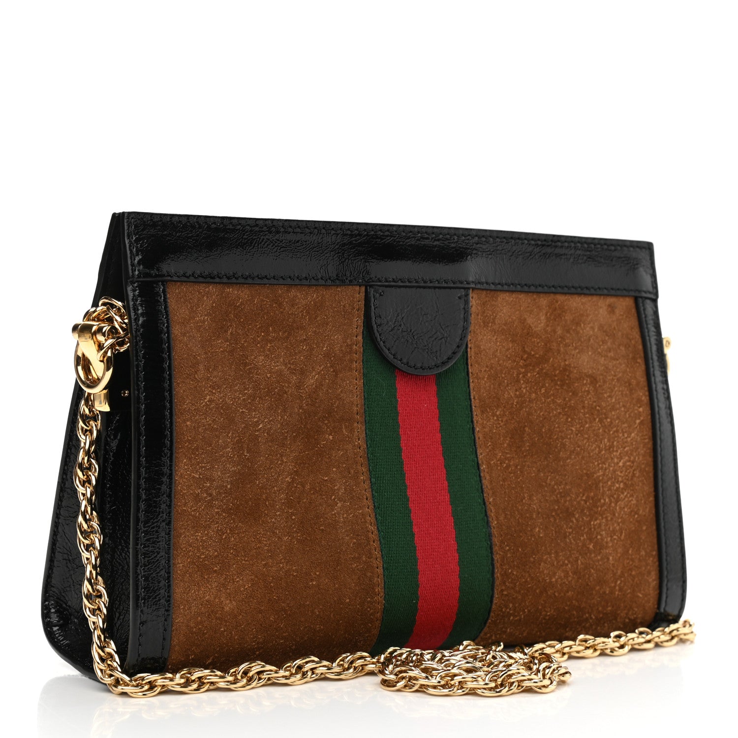 Gucci Suede Patent Web Small Ophidia Chain Shoulder Bag Nocciola Black 3 of 12