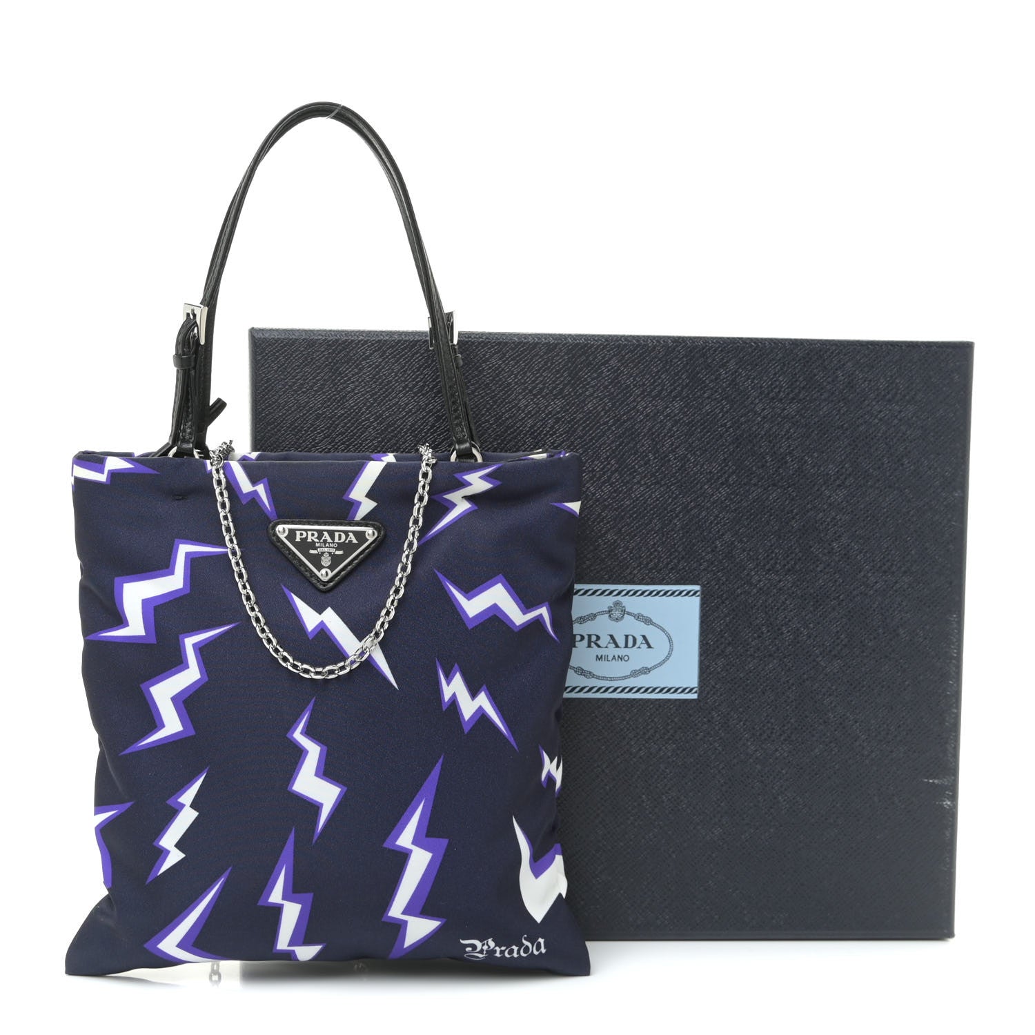 Prada X UNIVERSAL STUDIOS Tessuto Nylon Thunder Frankenstein Chain Shopping Tote Blue Multicolor 12 of 12