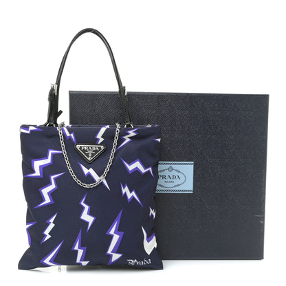Prada X UNIVERSAL STUDIOS Tessuto Nylon Thunder Frankenstein Chain Shopping Tote Blue Multicolor 12 of 12