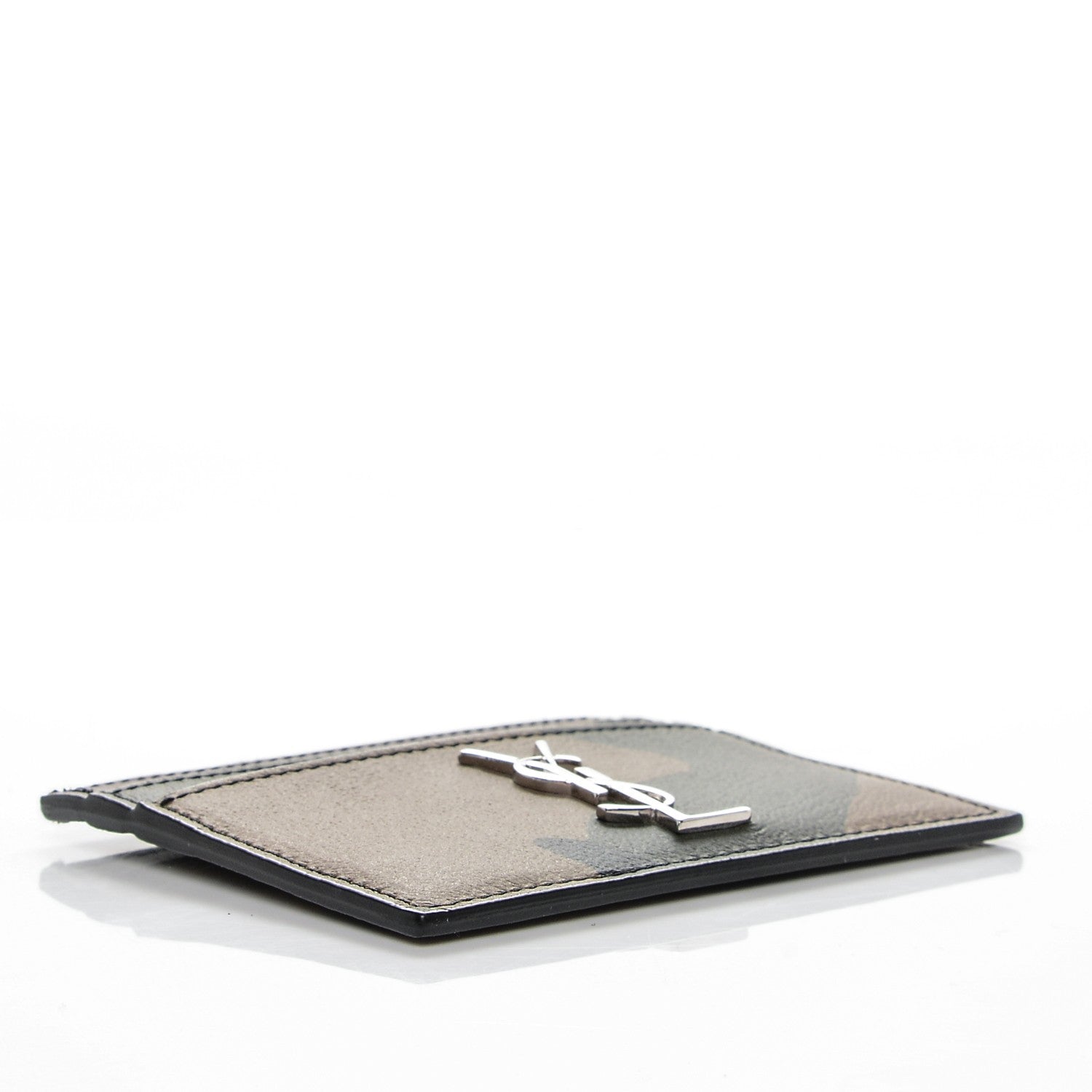 Saint Laurent Calfskin Camouflage Monogram Credit Card Case Kaki 4 of 6