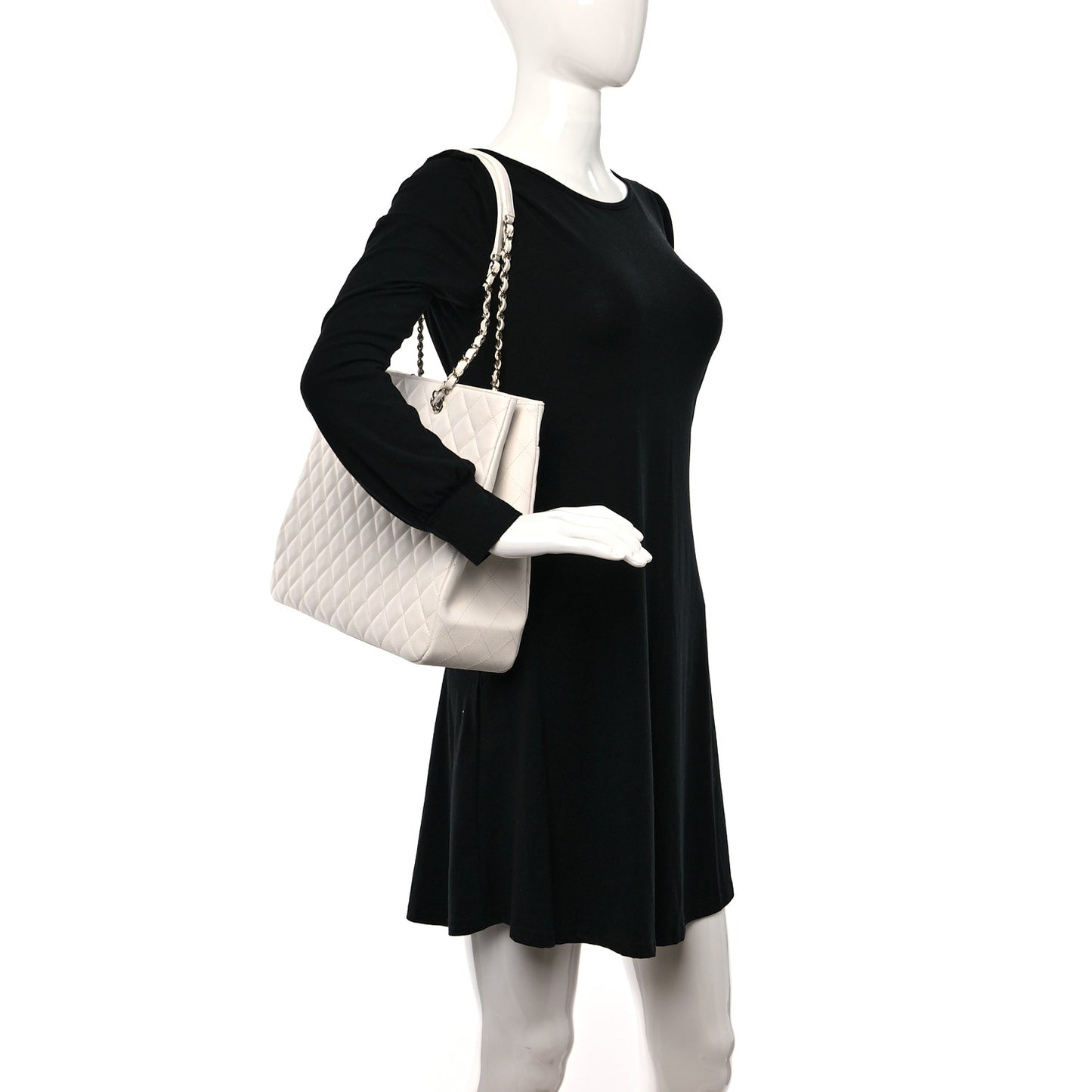 Caviar Quilted Large Classic Shopping Tote White