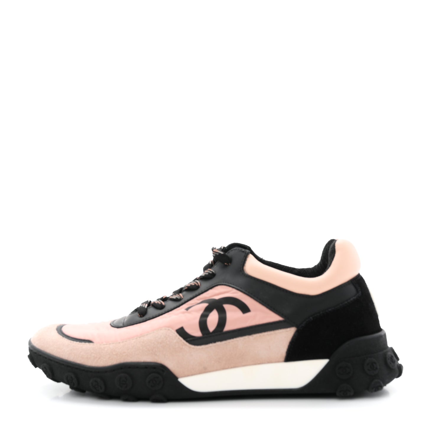 Nylon Calfskin Suede CC Womens Sneakers 37.5 Pink Black