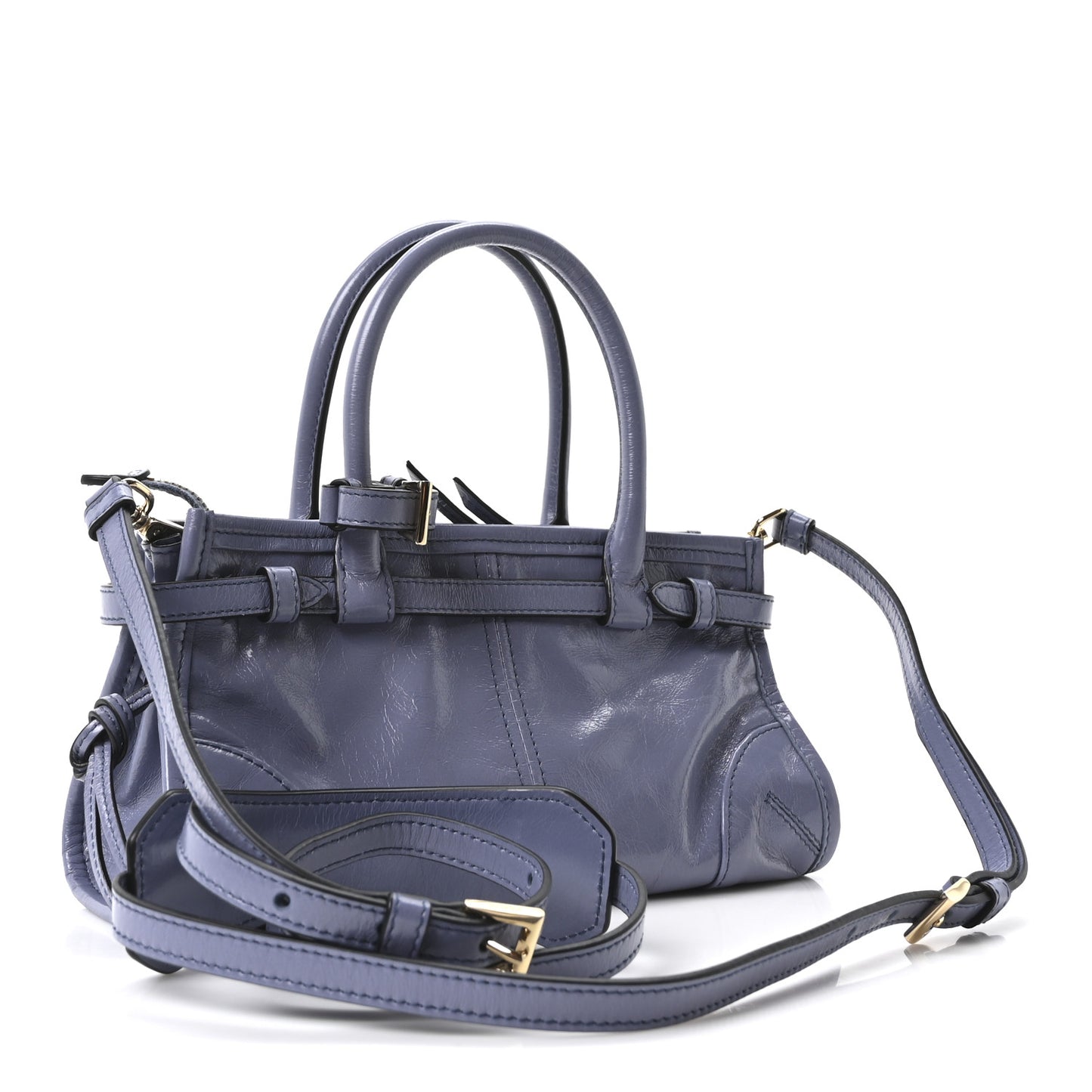 Glossy Calfskin Triangle Mini Bonnie Shoulder Bag Aviation Blue