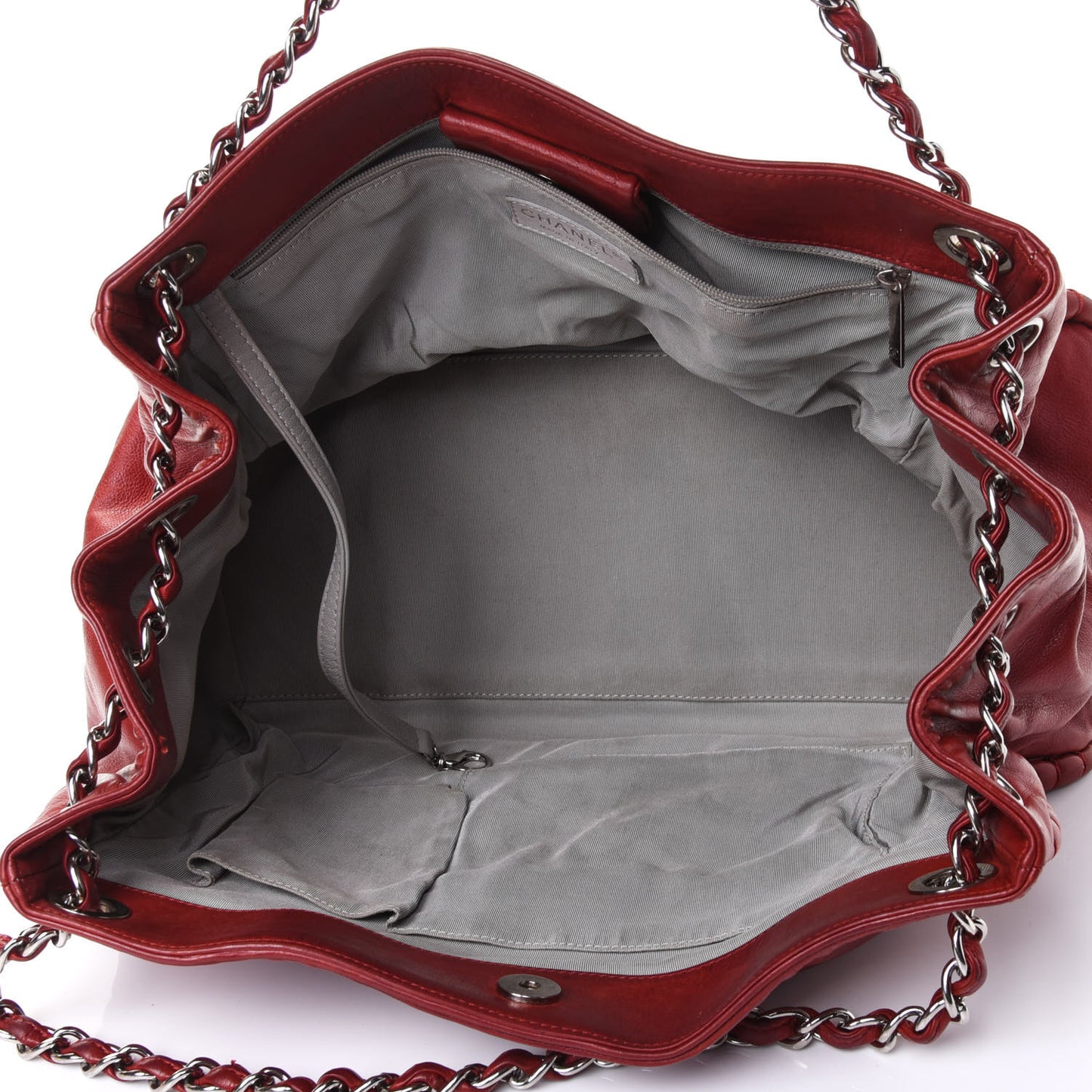 Calfskin On The Bund Open Accordion Tote Dark Red