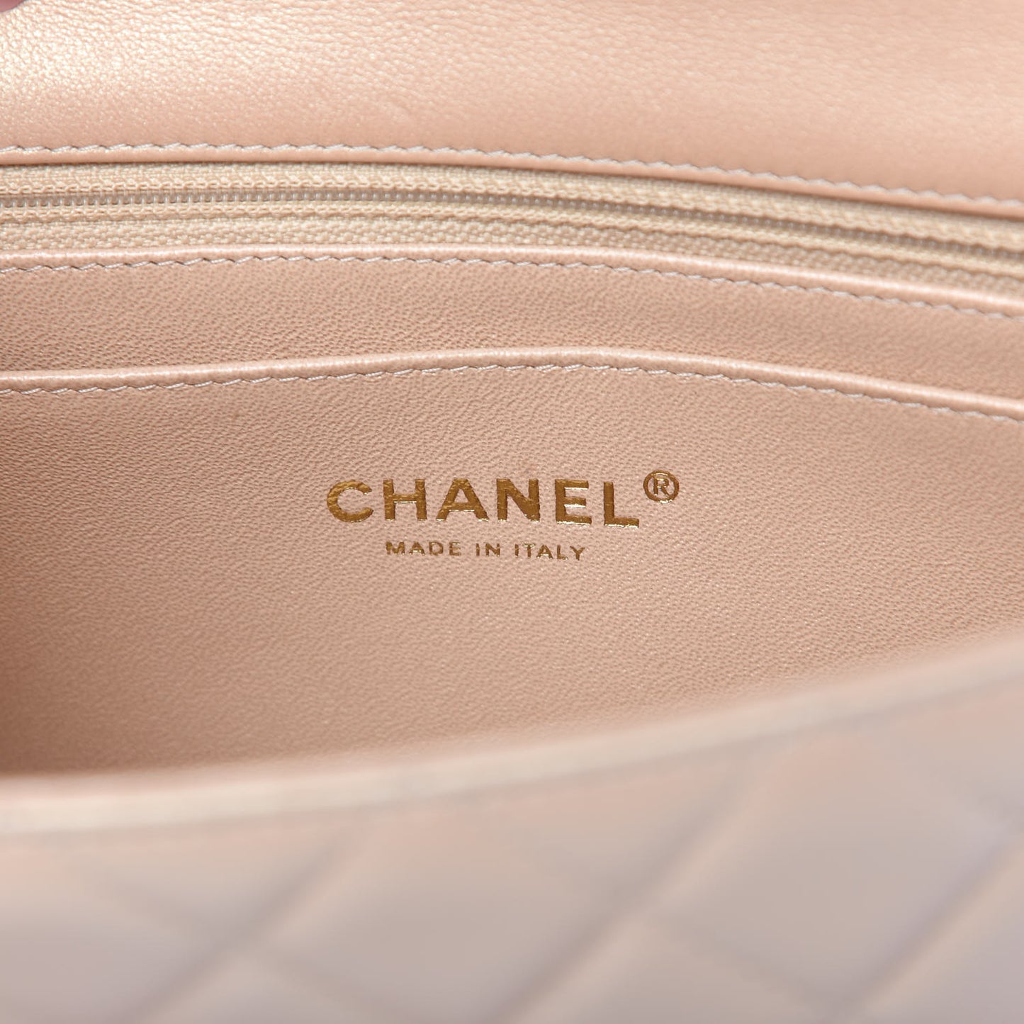 Iridescent Calfskin Quilted Mini Rectangular Flap Beige