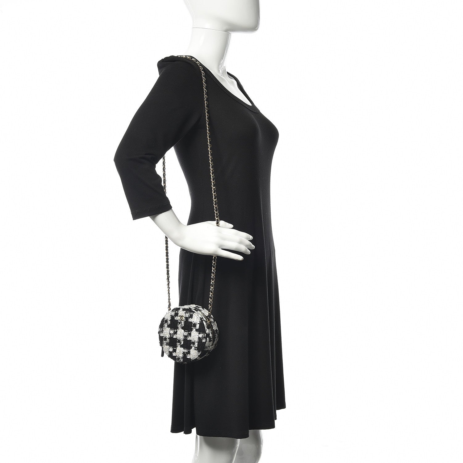 Chanel Tweed Round Clutch With Chain Black White 2 of 11