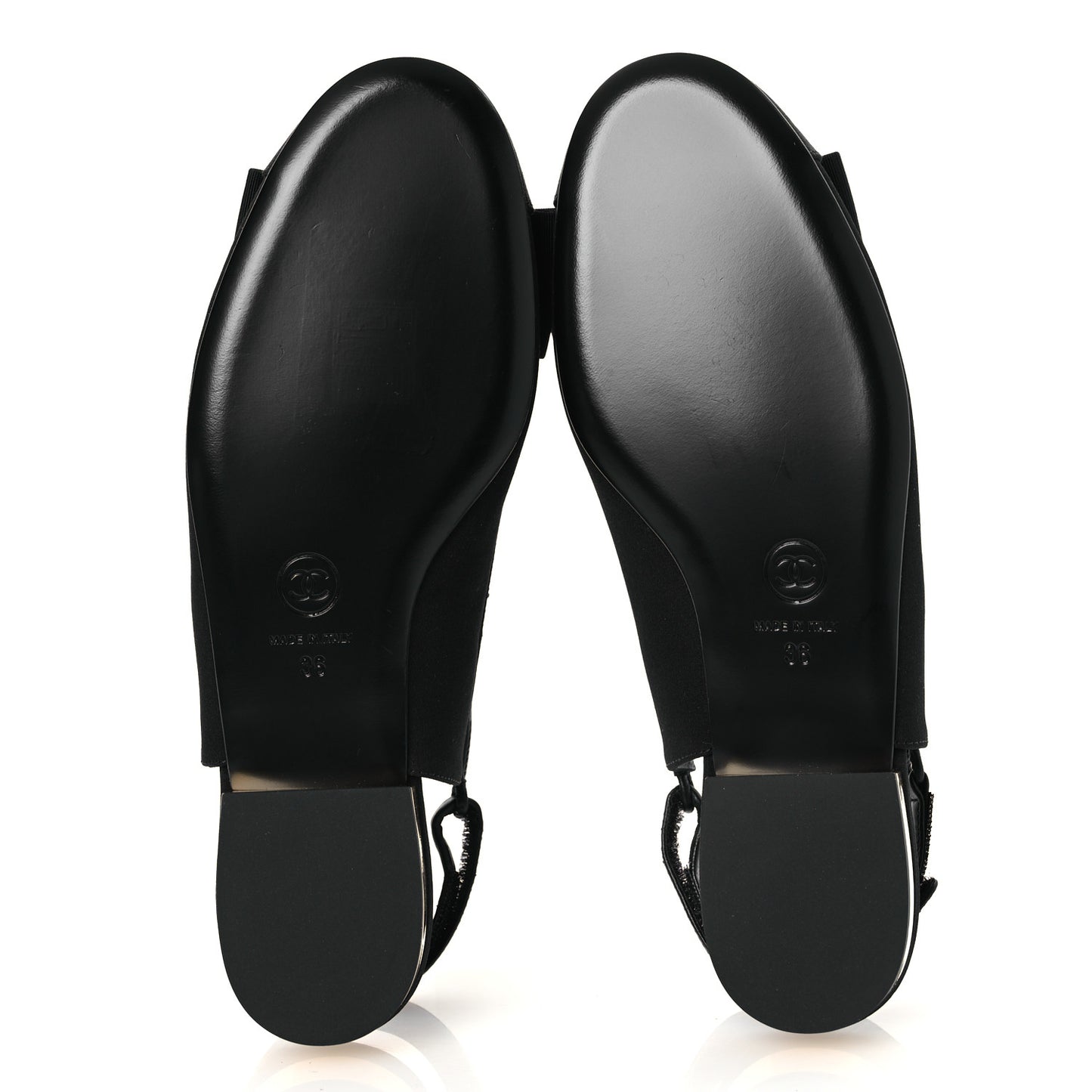 Lambskin Grosgrain Bow Cap Toe CC Slingback Flats 36 Black