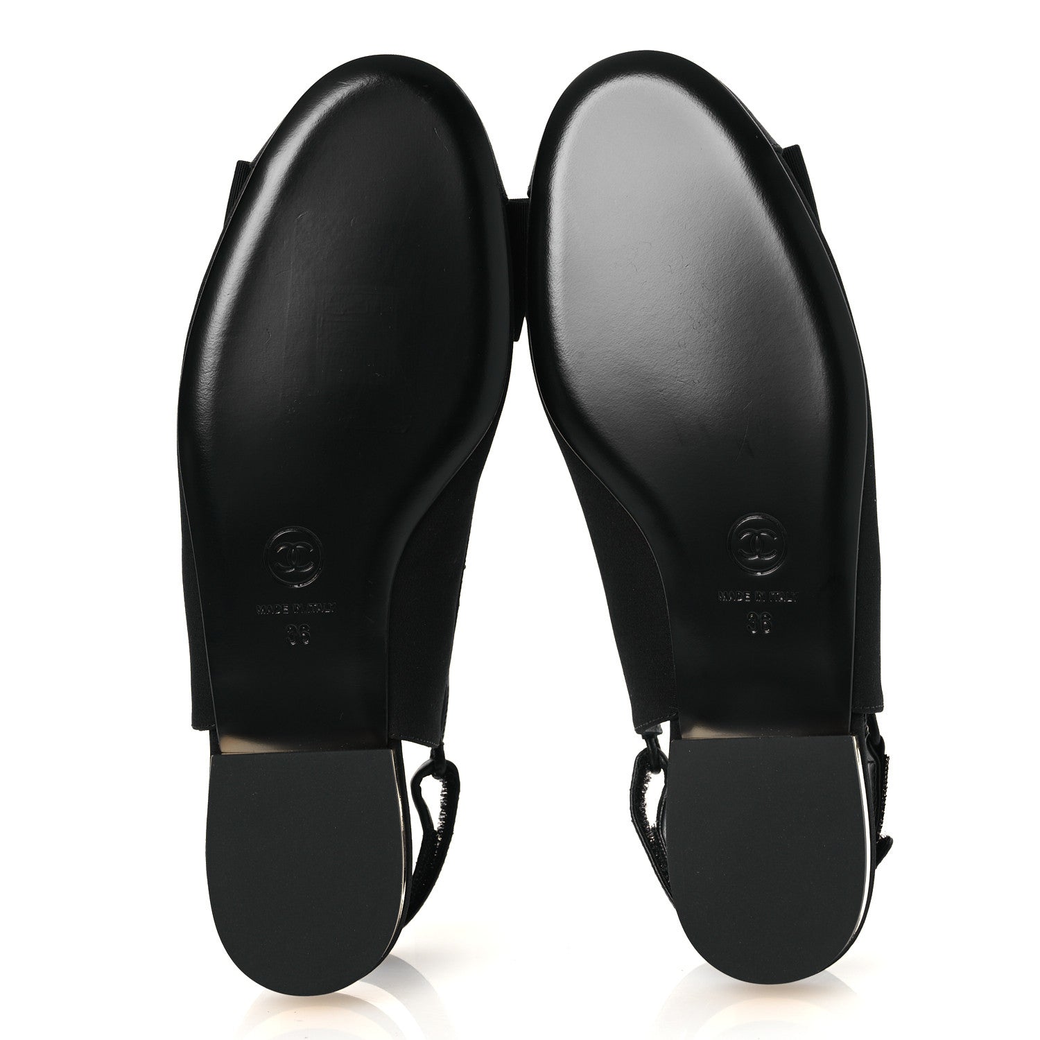 Chanel Lambskin Grosgrain Bow Cap Toe CC Slingback Flats 36 Black 7 of 11