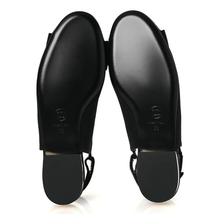 Chanel Lambskin Grosgrain Bow Cap Toe CC Slingback Flats 36 Black 7 of 11