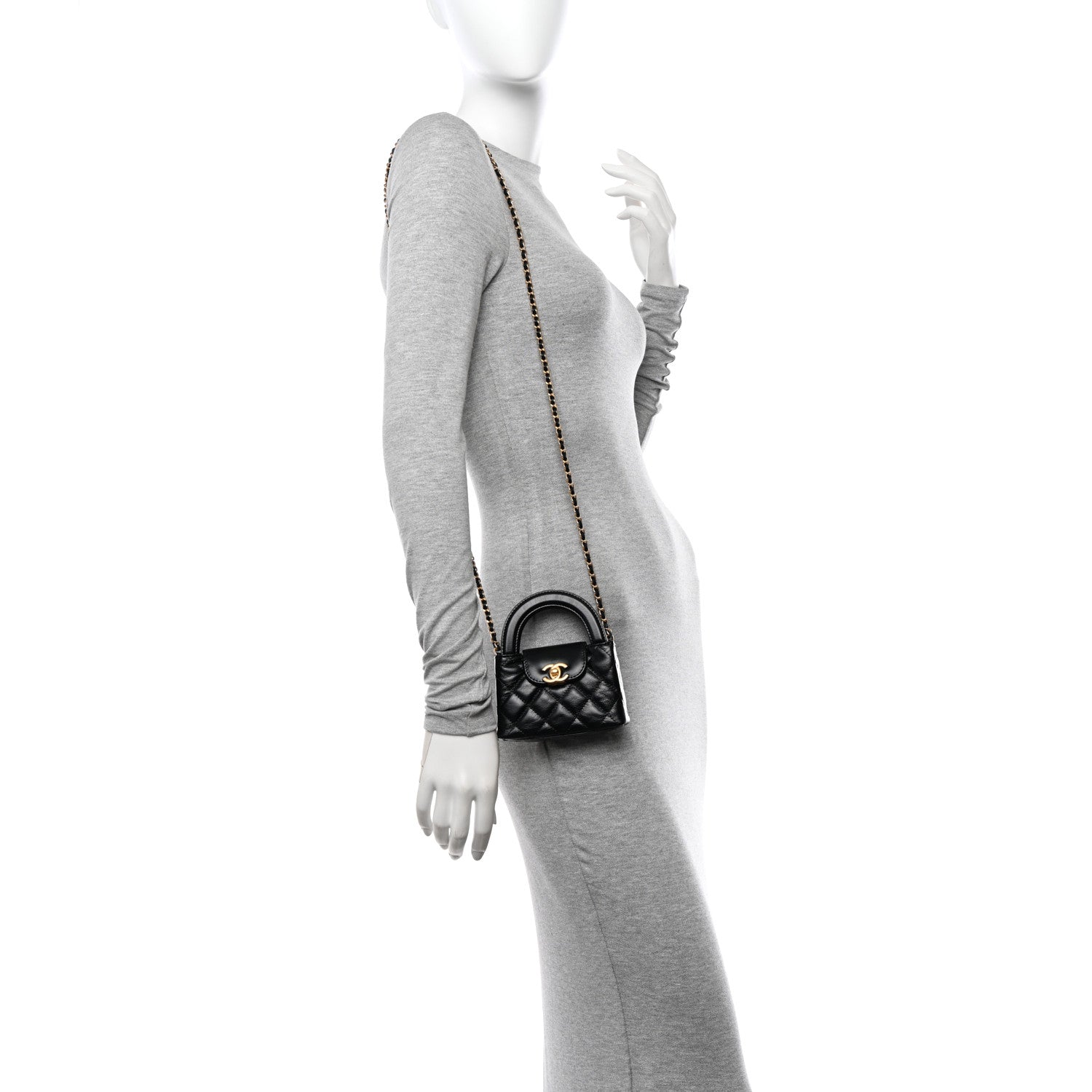 Chanel Shiny Aged Calfskin Quilted Mini Nano Kelly Shopper Black 2 of 10