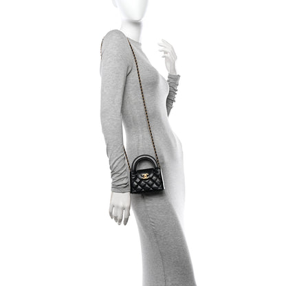 Chanel Shiny Aged Calfskin Quilted Mini Nano Kelly Shopper Black 2 of 10