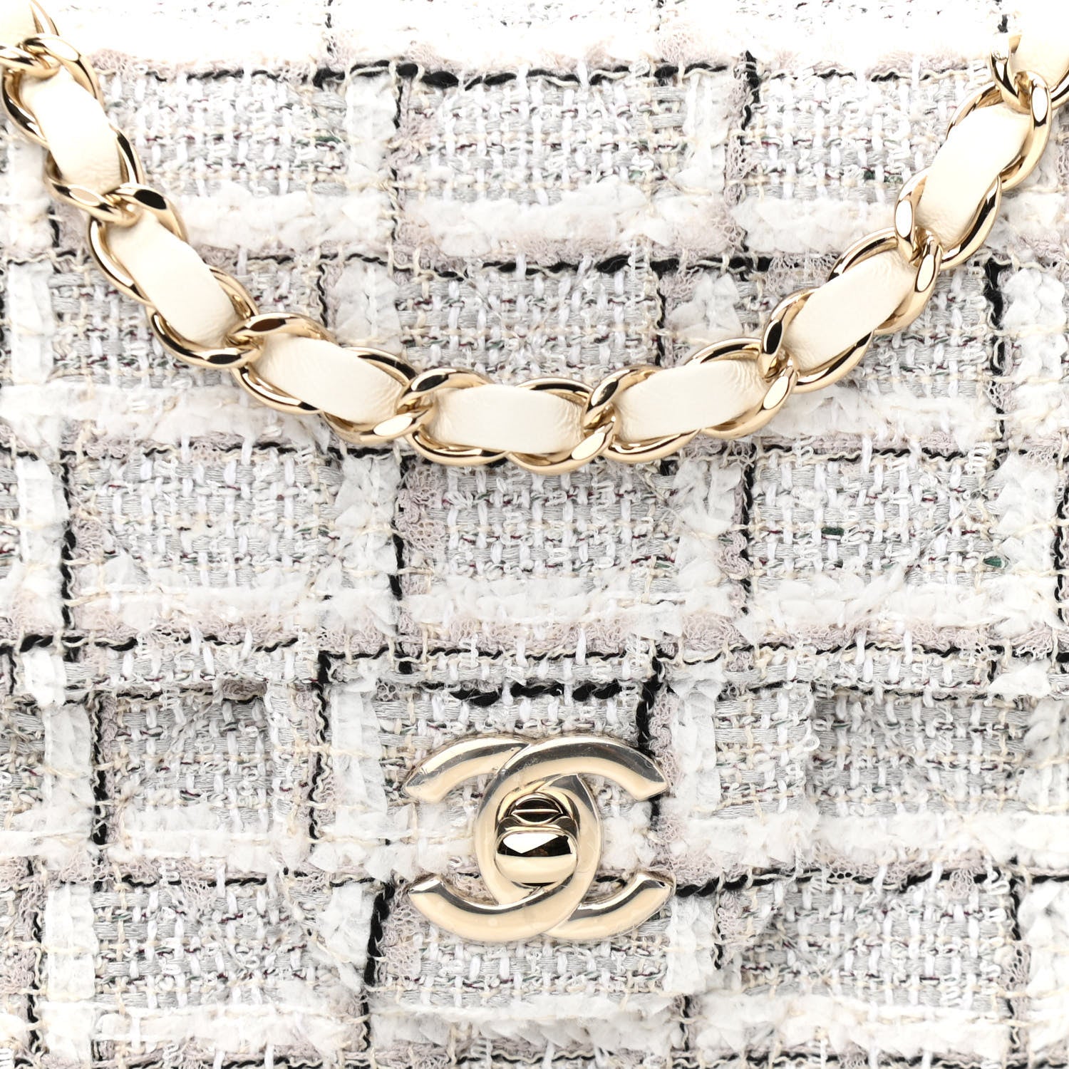 Chanel Tweed Quilted Mini Rectangular Flap White Grey 8 of 11