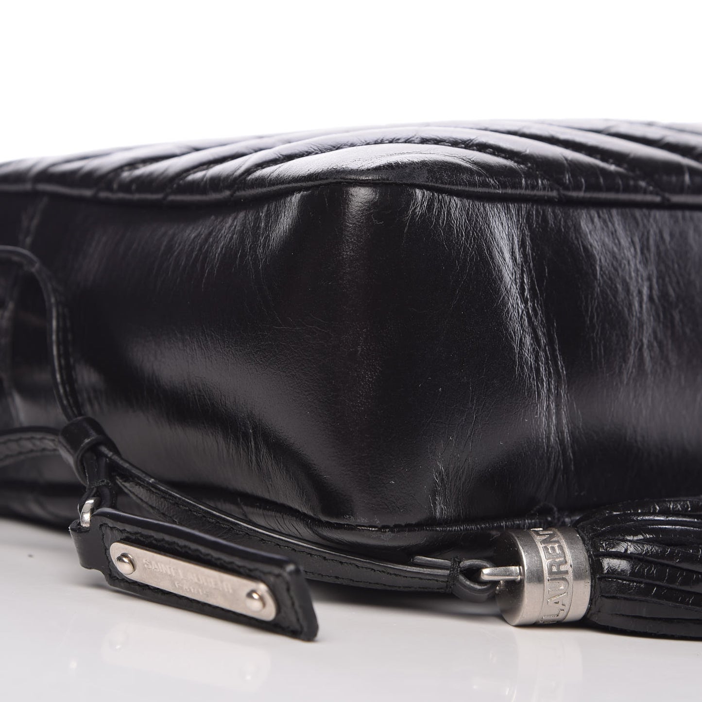 Cracked Shiny Calfskin Matelasse Monogram Lou Camera Bag Black