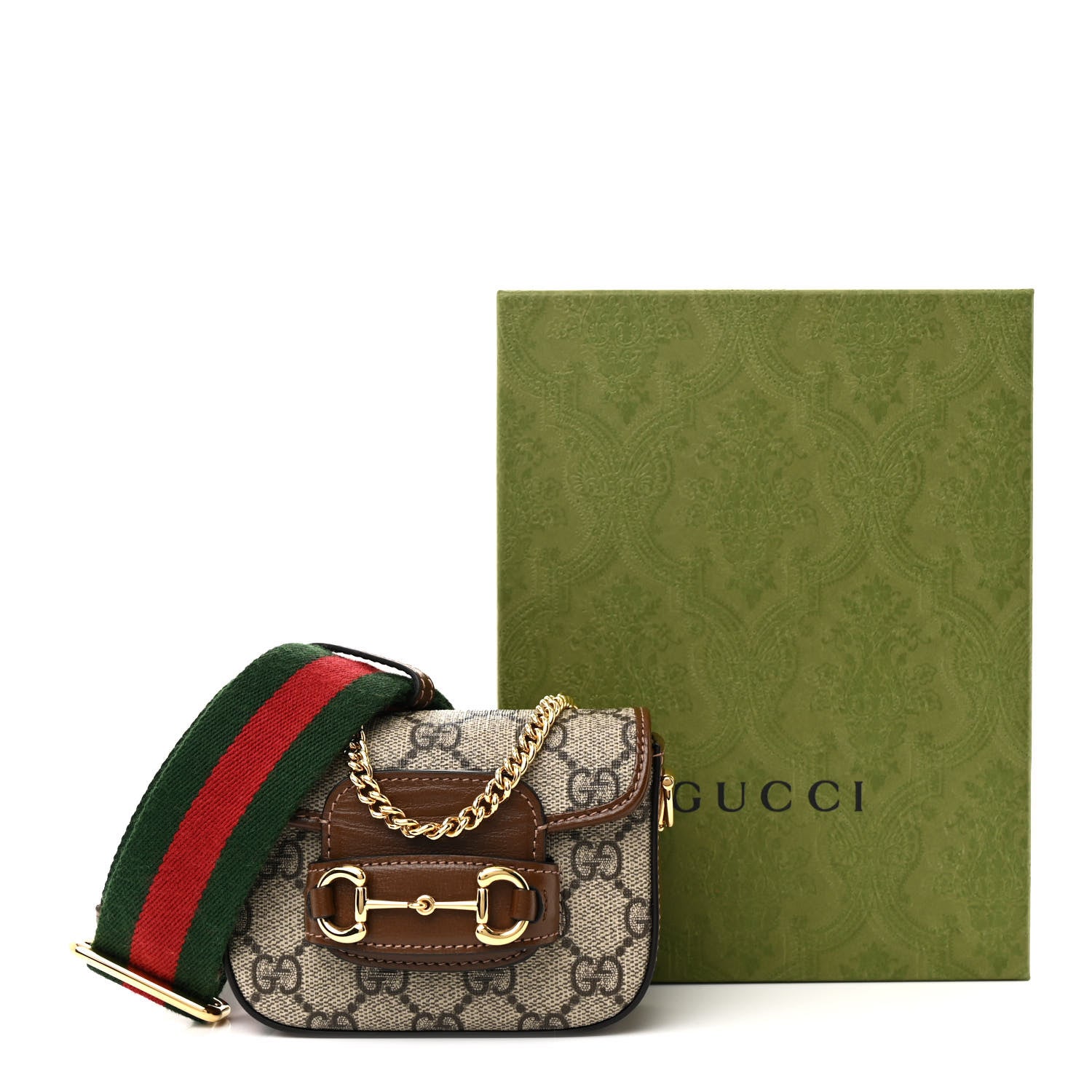 Gucci GG Supreme Monogram Azalea Calfskin Web Horsebit 1955 Wallet On Strap Beige Ebony Brown Sugar 11 of 11