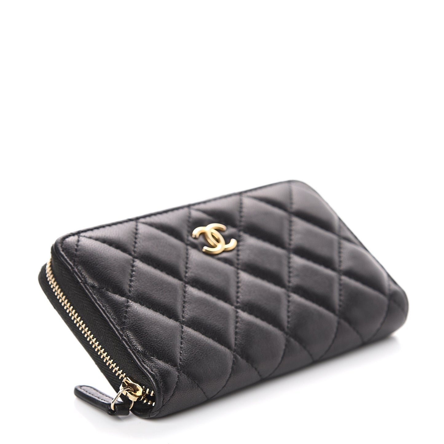 Lambskin Quilted Small Zip Around Wallet Black