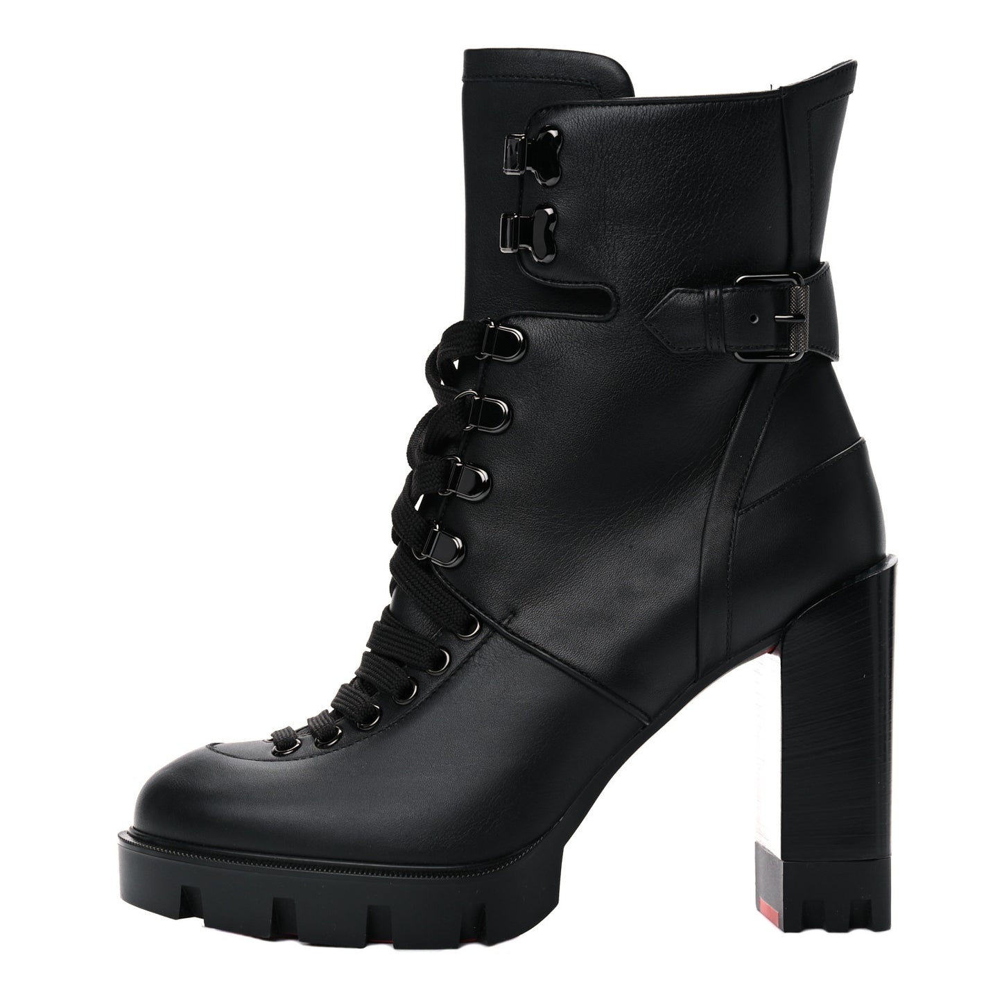 Calfskin Macademia 100 Biker Platform Boots 38.5 Black