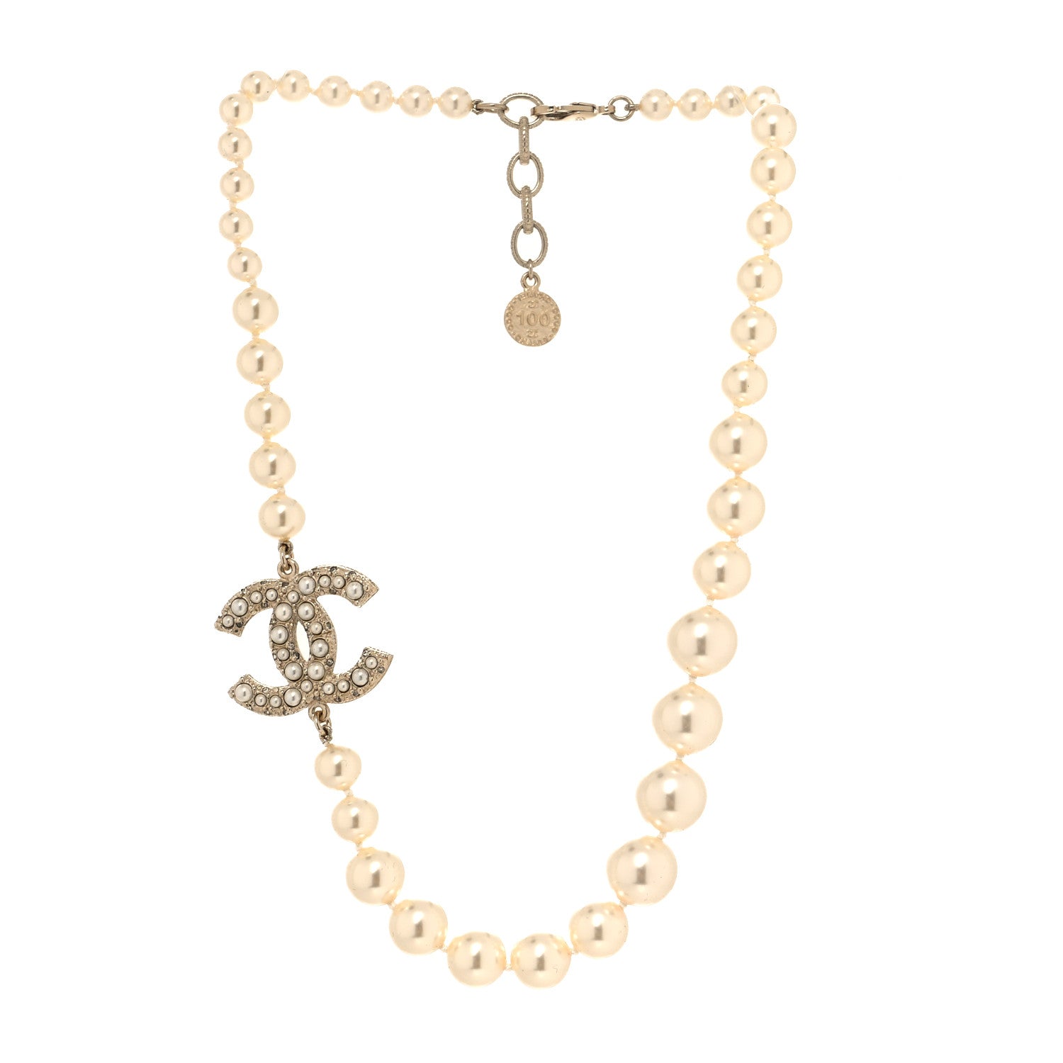 Chanel Pearl CC 100th Anniversary Necklace Light Gold 3 of 6