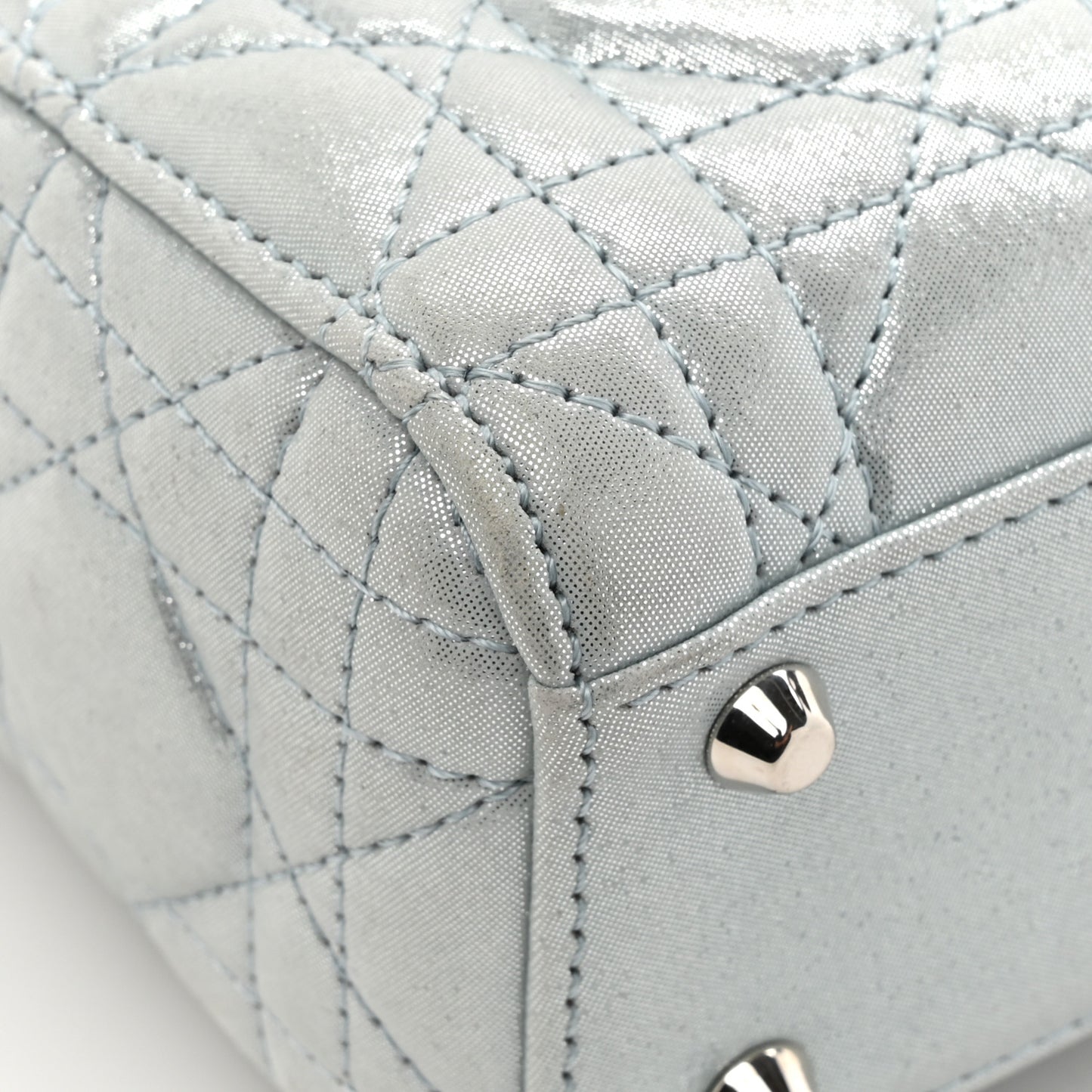 Metallic Lambskin Cannage Mini Lady Dior Light Blue