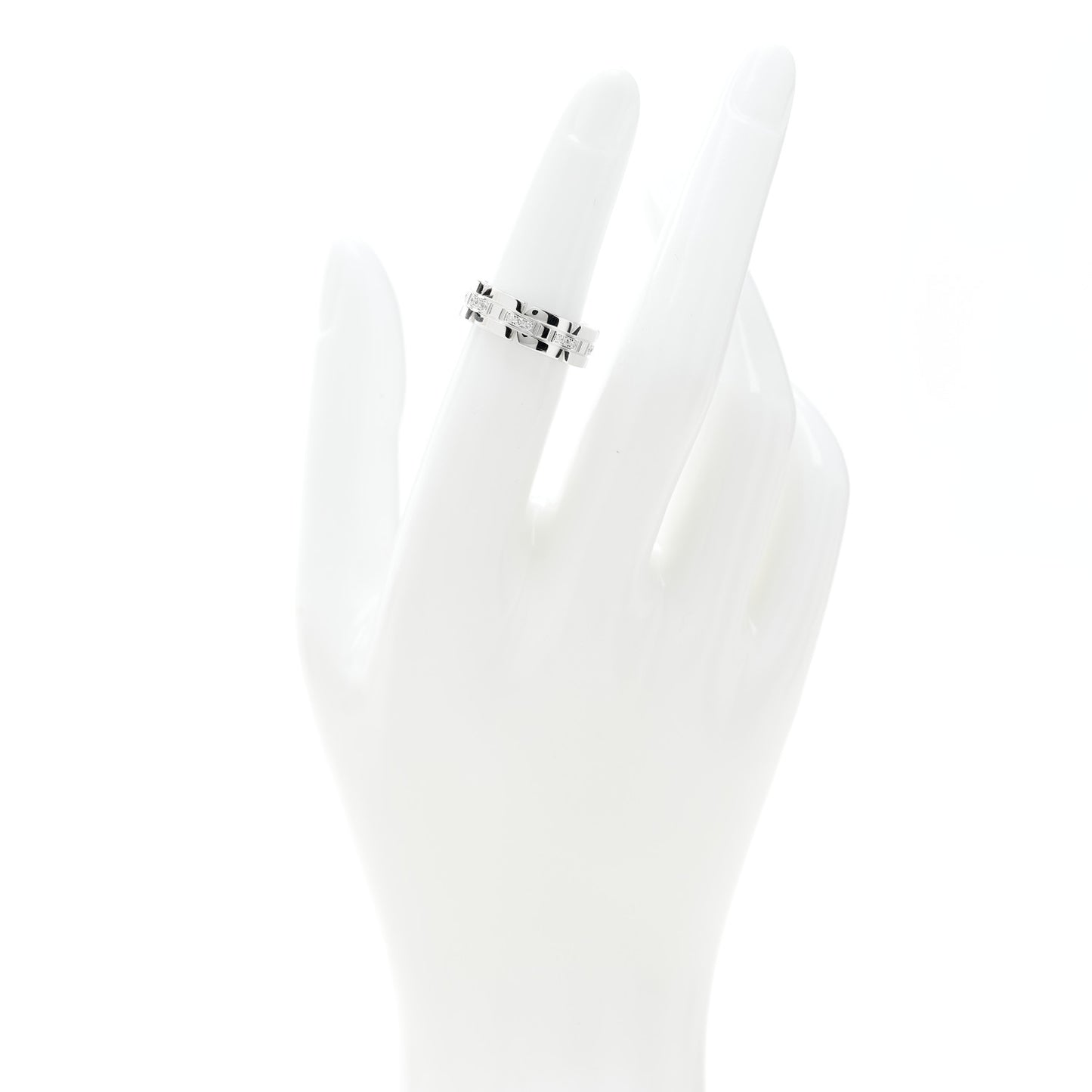 18K White Gold Diamond Tank Francaise Band Ring 49 4.75