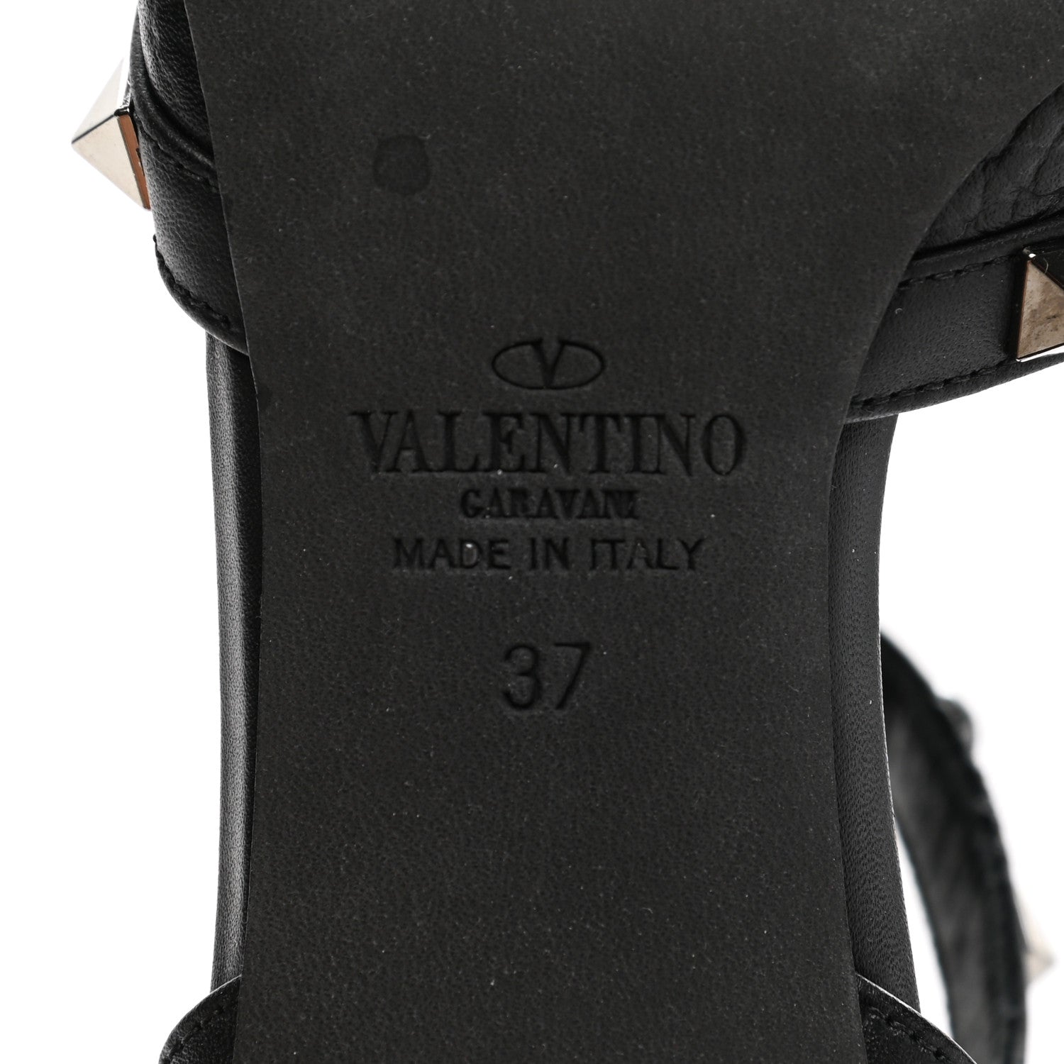 Valentino Garavani Pebbled Calfskin Onyx Rockstud Rolling Ankle Strap 65mm Pumps 37 Black 6 of 10