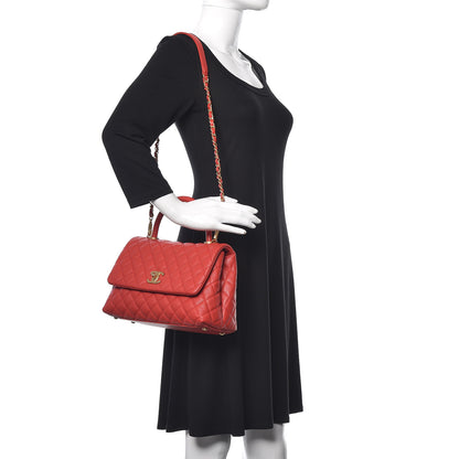 Chanel Caviar Quilted Small Coco Handle Flap Red 2 of 10
